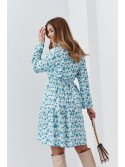 Patterned shirt dress with a belt, cream and blue 4171 - Online store - Boutique